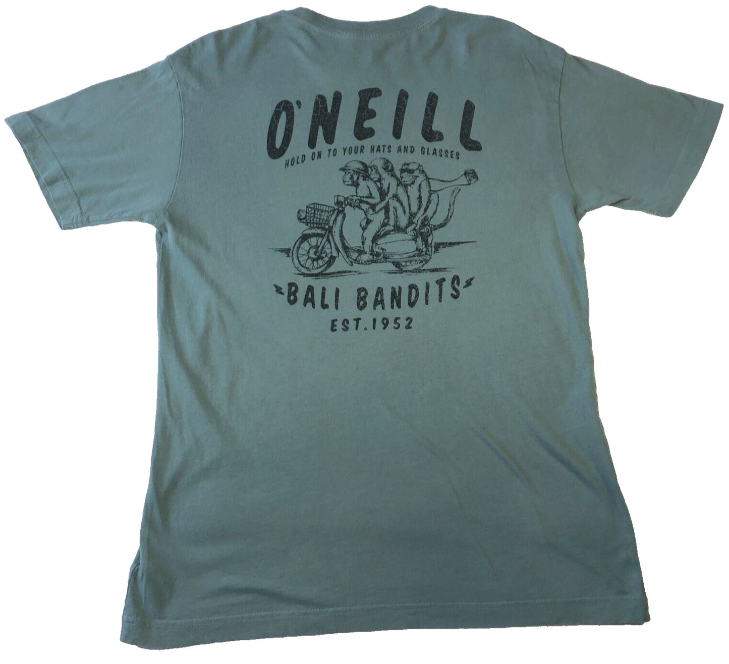 O'Neill Bali Bandits Mens T-Shirt Sz S Green Modern Fit Short Sleeve Monkeys