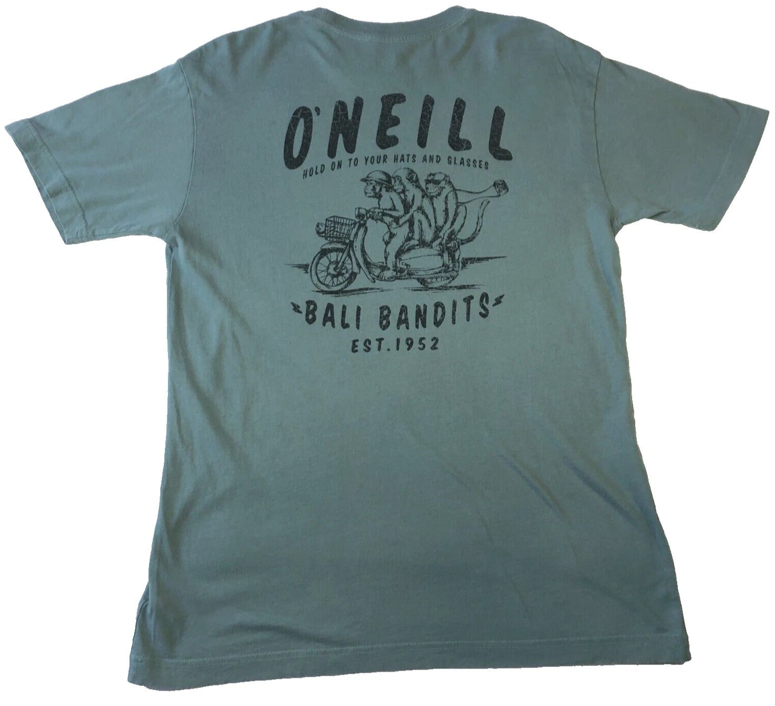 O'Neill Bali Bandits Mens T-Shirt Sz S Green Modern Fit Short Sleeve Monkeys