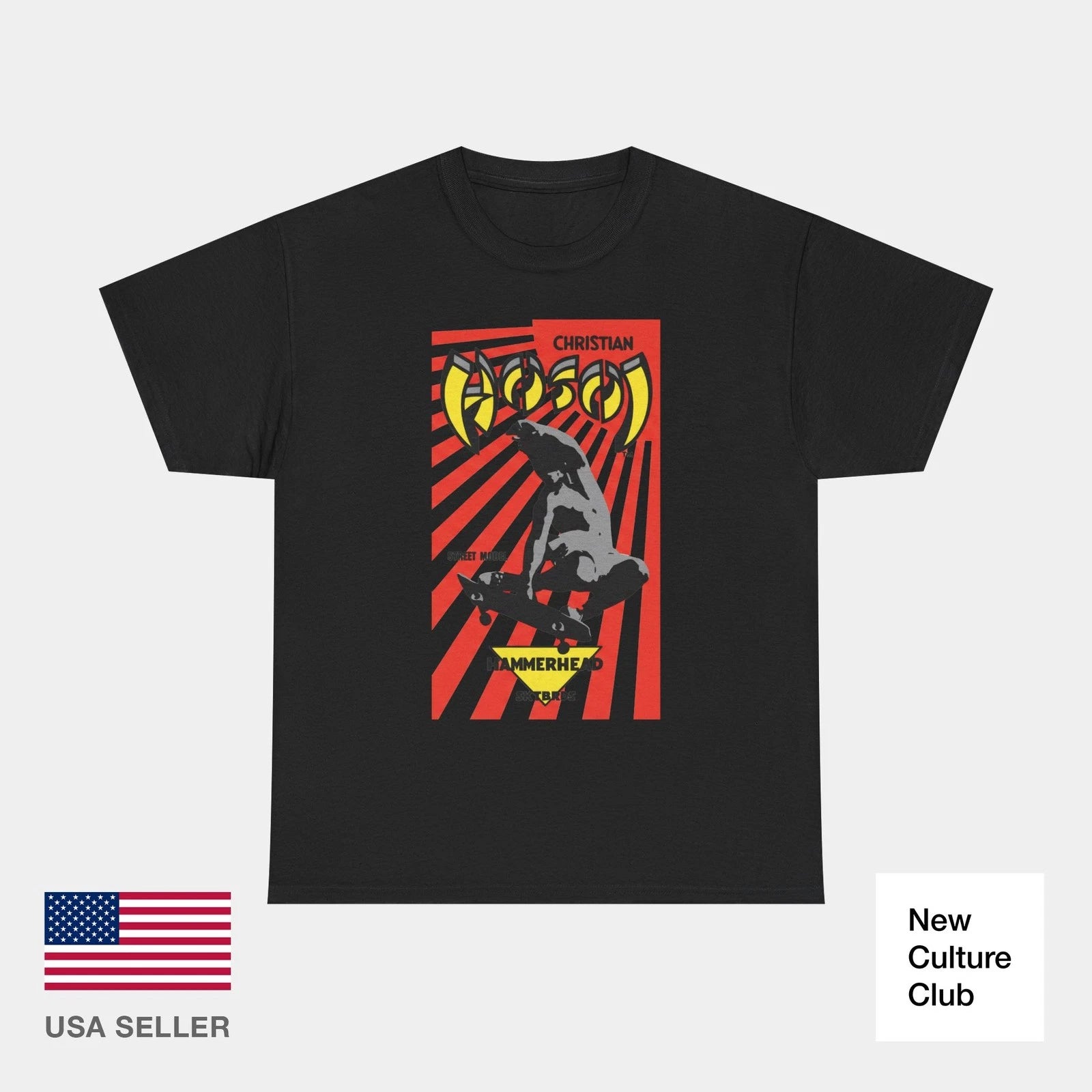 Classic Christian Hosoi Red Hammerhead Skateboards 80s Vert Skate T-Shirt Print