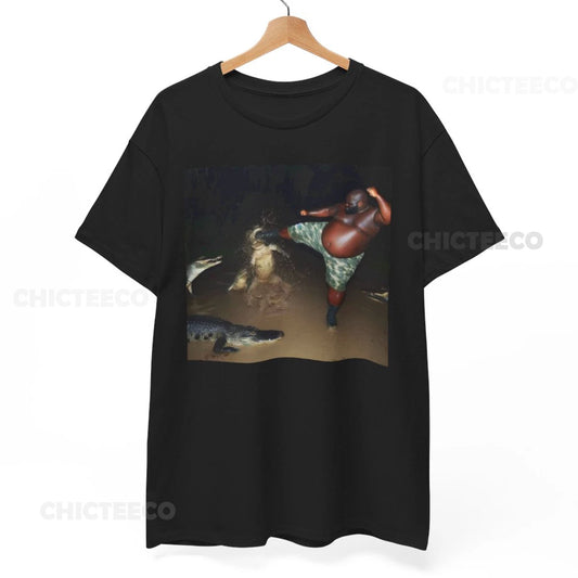 Man Kick Alligator In Swamp Shirt Tee, funny meme Shirt, y2k Tee, Gator Unisex T