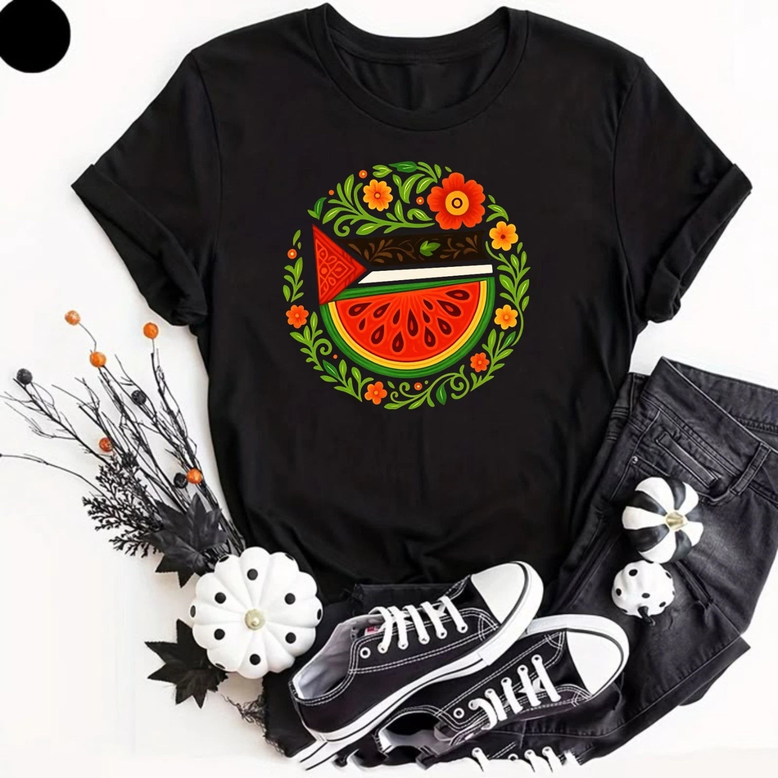 Solidarity Palestine T Shirt Watermelon Symbol Printed Save Gaza Protest Colors