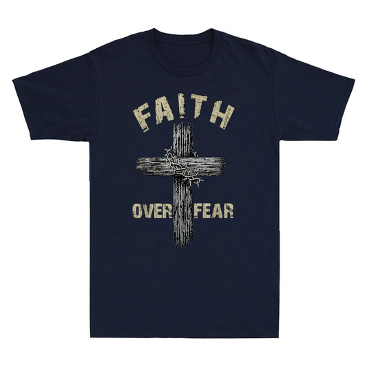 Jesus Christ Cross Faith Over Fear Quote Saying Christian Retro Men's T-Shirt