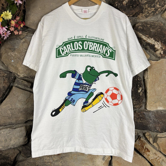 VTG Carlos & Charlie Clothesline Senor Frog's Mexico T Shirt Soccer Sz Large