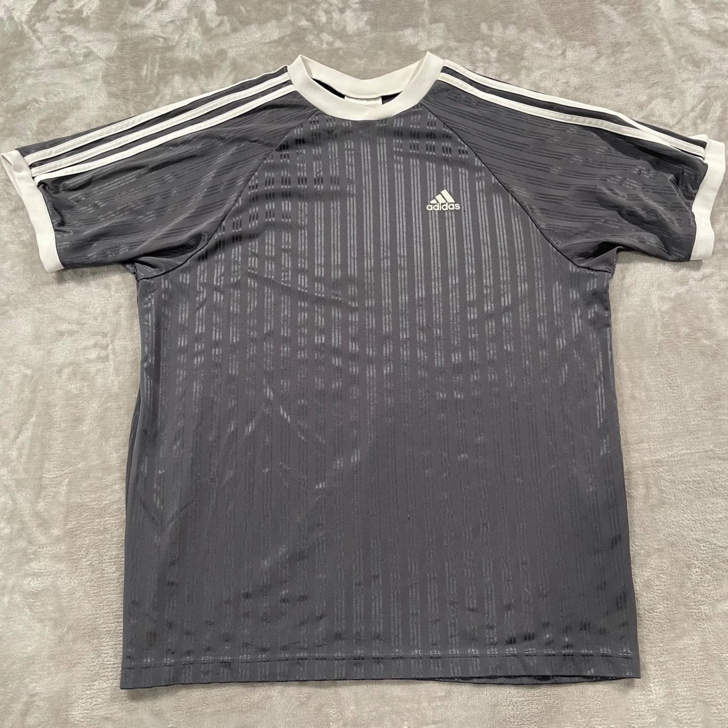 Vintage Adidas Shirt Mens Large Gray Soccer Jersey Stripes Made in USA