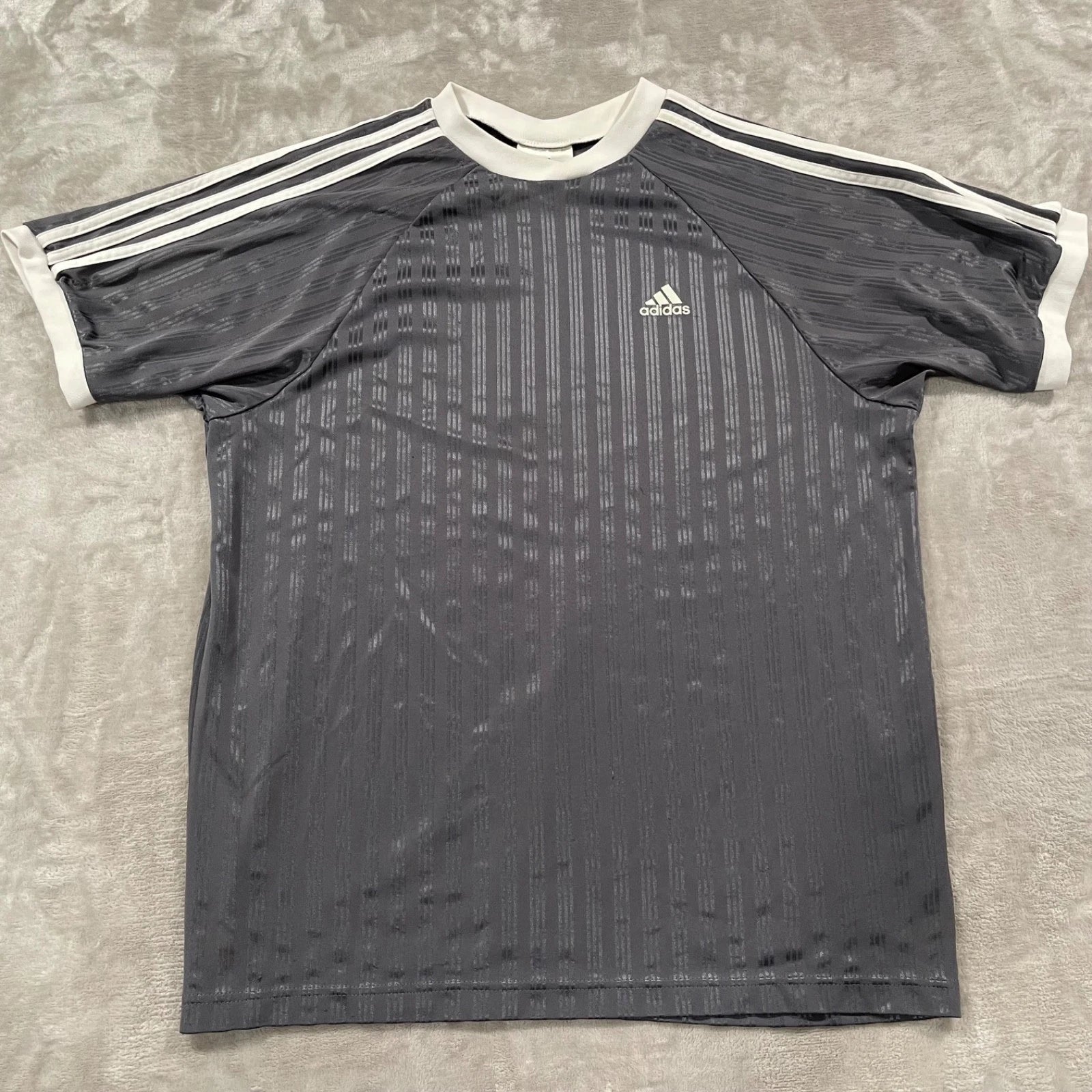 Vintage Adidas Shirt Mens Large Gray Soccer Jersey Stripes Made in USA