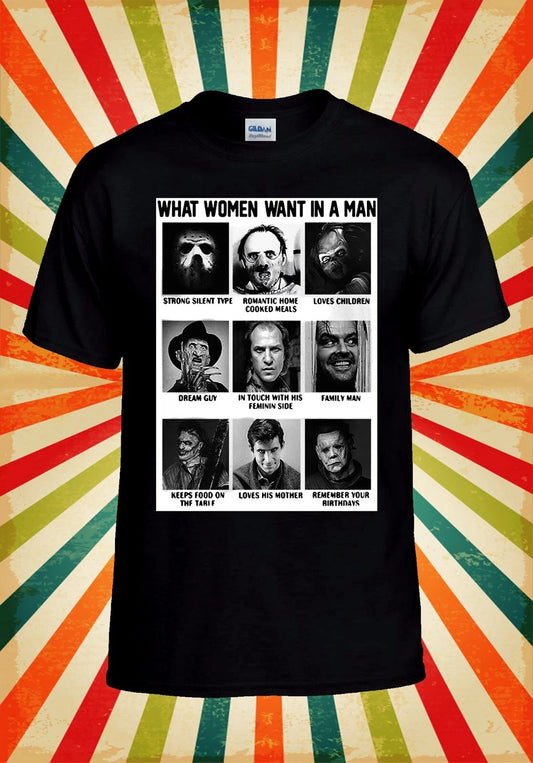 What Women Want In A Man Chart Horror Men Women Unisex Baseball T Shirt Top 3142