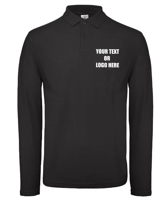 Personalised Custom Printed B&C Collection Cotton Piqué Polo Shirt Long Sleeve