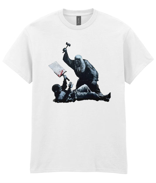 Banksy Inspired Royal Courts of Justice Mural Judge Protester Graphic T-Shirt