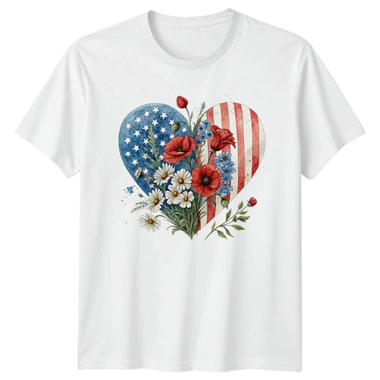 Womens T-Shirt 4th of July Floral Patriotic Independence Day Gift For Her