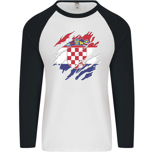 Torn Croatia Flag Croatian Day Football Mens L/S Baseball T-Shirt