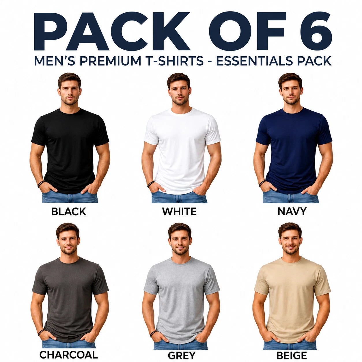 6 Pack Mens Cotton Crew Neck T Shirts Short Sleeve Summer Casual Tee S-XXL