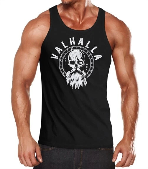 Mens Tank Top Valhalla Skull Odin Runes Muscle Shirt Muscle Shirt