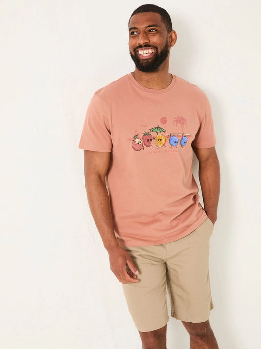 FatFace Mens Short sleeved Crew Graphic T-shirt in Brown