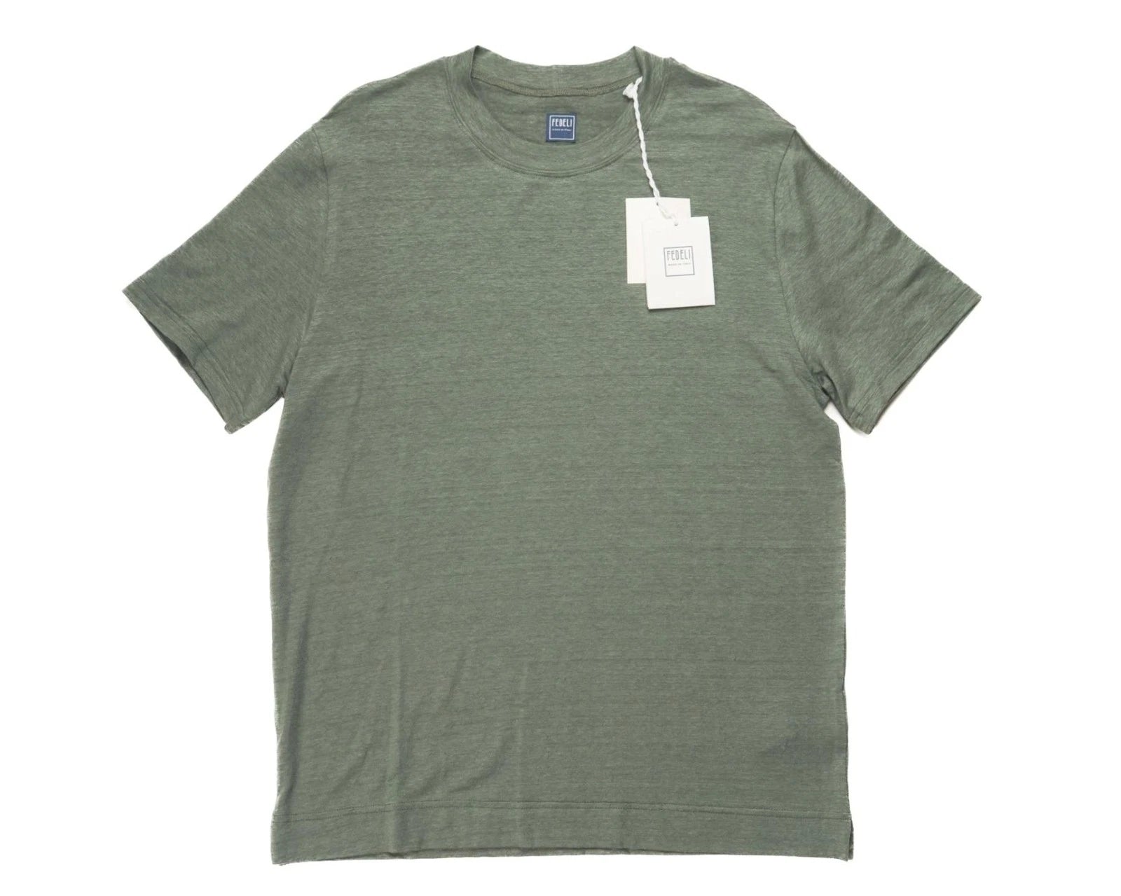 Fedeli $348 NWT Olive Green Extreme Linen Flex Short Sleeve T-Shirt (50 IT) M