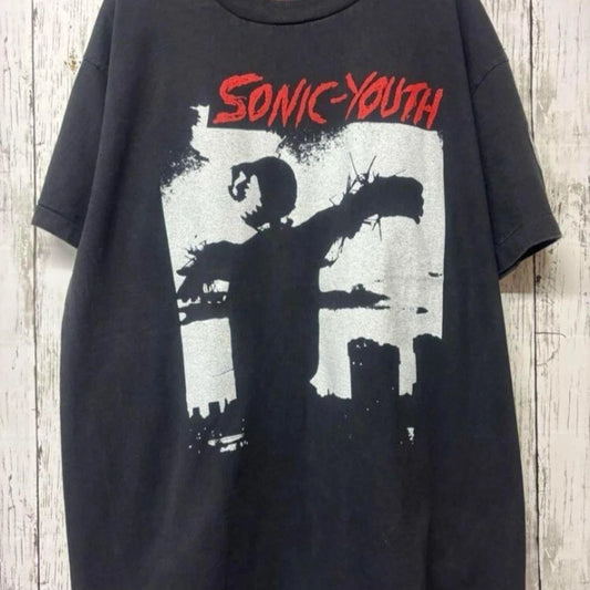 Sonic Youth Band Tshirt Retro Style Black Cotton Tshirt