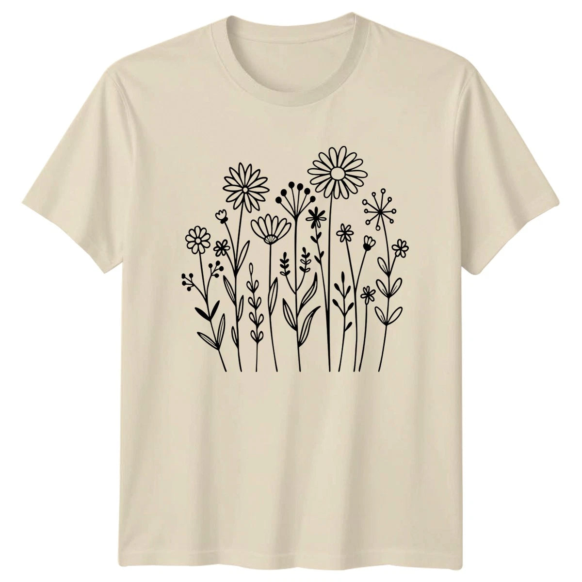 A Simple Black And White Womens T-Shirt Botanical Line Art Floral Mothers Day