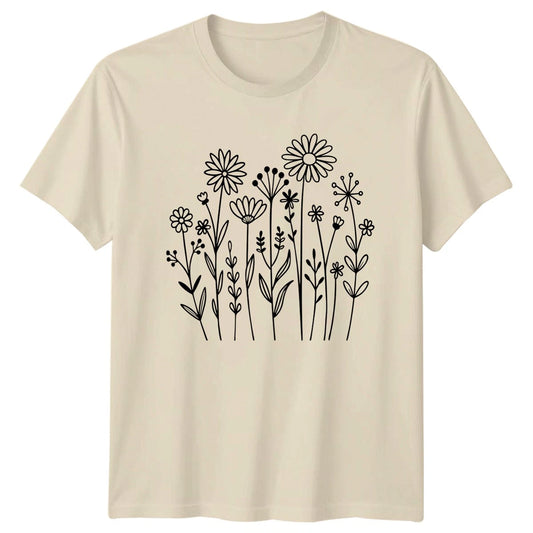 A Simple Black And White Womens T-Shirt Botanical Line Art Floral Mothers Day