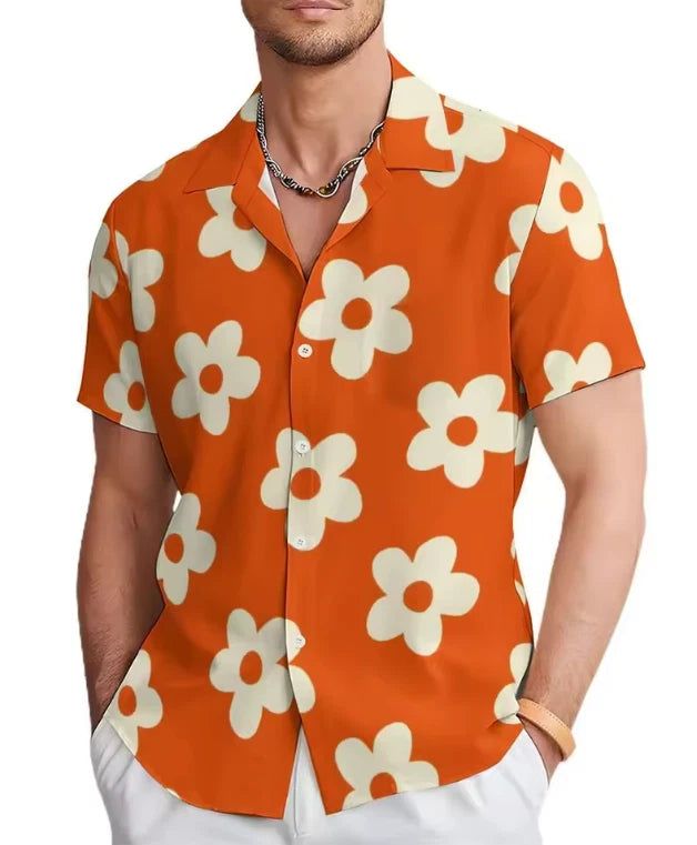 Mens Button Down Shirts Daisy Flower Printed Hawaiian Tops Novelty Ugly Gift