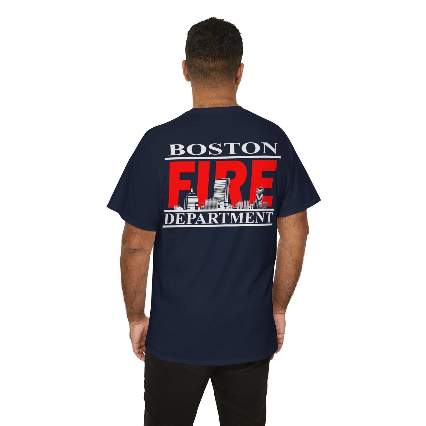 Boston Fire Department Skyline Cityscape Heavy Cotton Tee Shirt tshirt