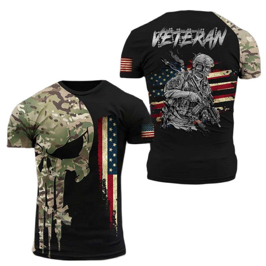 Army Veteran Hunting Sniper Forces Tee Military Camo T-Shirt Gun Fighter US Flag