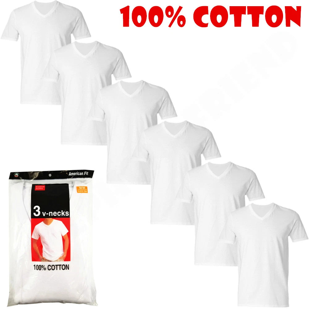 6-Pack V-Neck For Men's 100% Cotton Tagless T-Shirt Undershirt Tee White