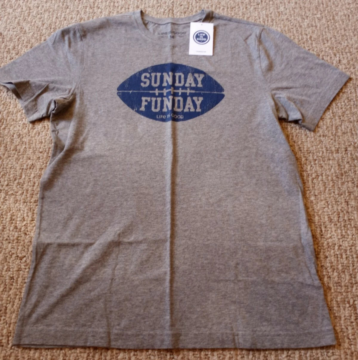 New! Life Is Good "Sunday Funday" T-shirt Gray Size Medium
