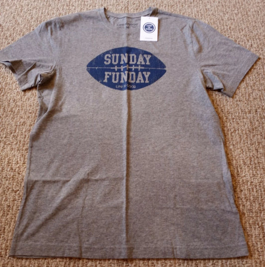 New! Life Is Good "Sunday Funday" T-shirt Gray Size Medium