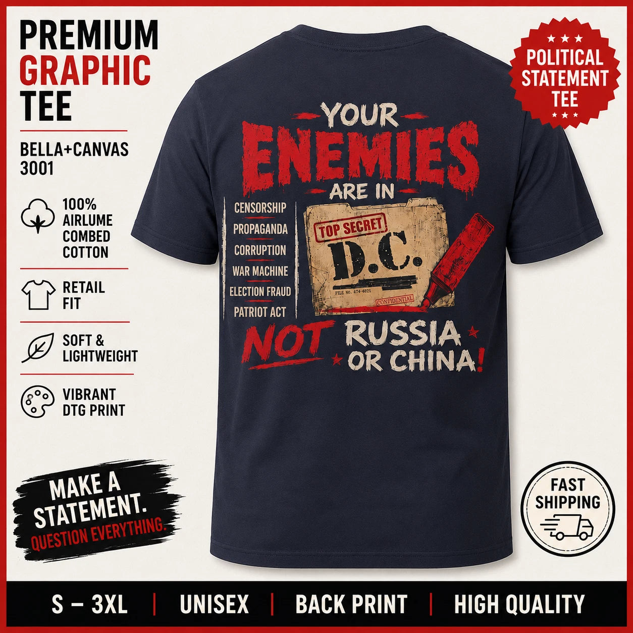 Protest Style Graphic T Shirt Distressed Government Statement Back Print Tee