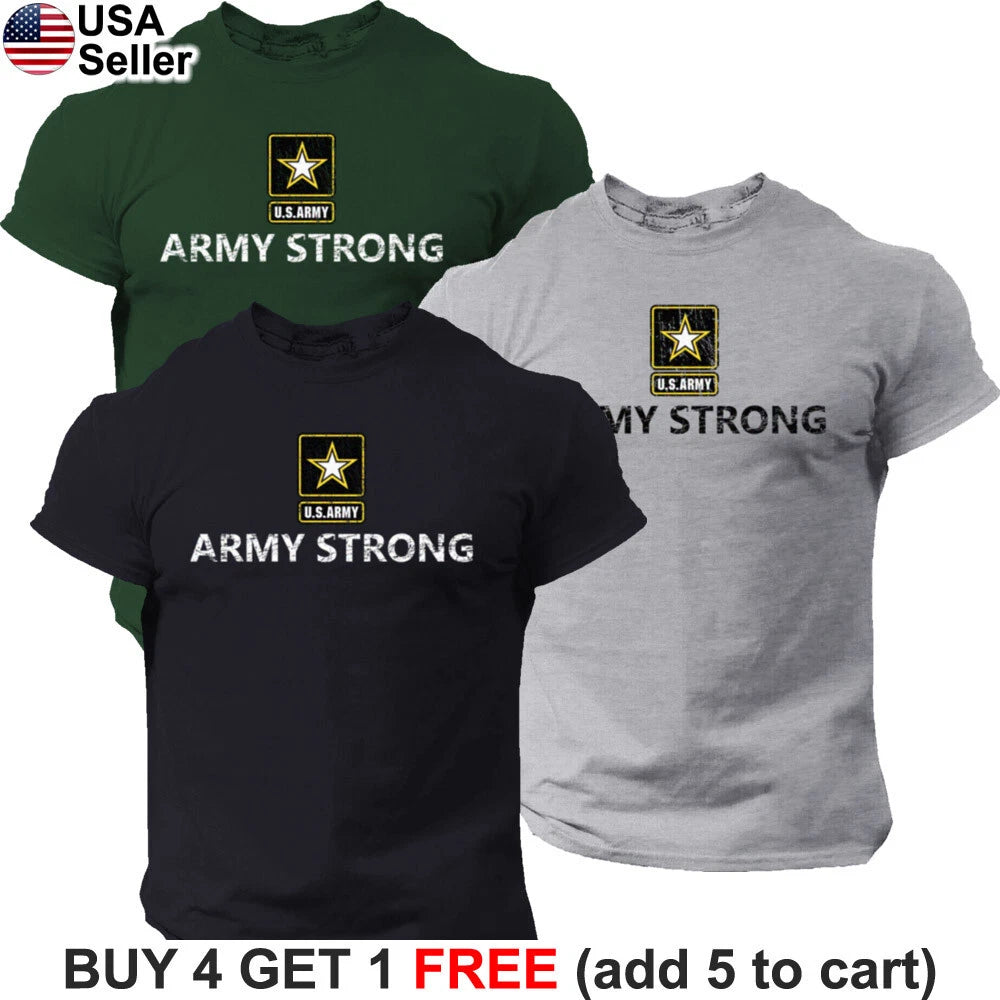 US Army Strong T-Shirt USA Military Patriotic Gym PT Physical Training BUA01