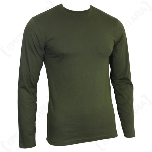 Long Sleeve Olive T-Shirt - All Sizes - Army Military Cotton Top - 100% Cotton