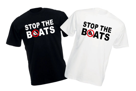 STOP THE BOATS Funny Political T-Shirt Anti-Illegal Immigration Statement Tee