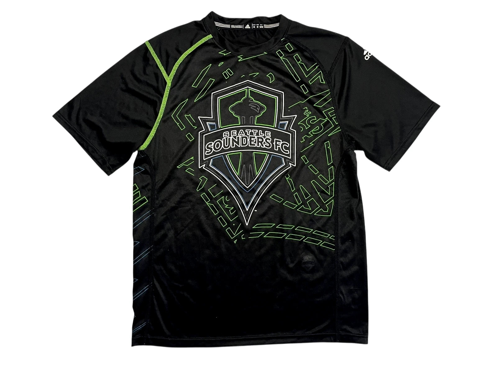 Adidas SEATTLE SOUNDERS FC Black/Green BIG-LOGO MLS SOCCER T-SHIRT Fan Gym Men M