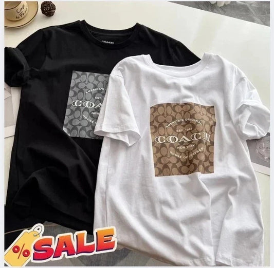 NWT COACH Men's Women’s Unisex White black T-shirt COTTON