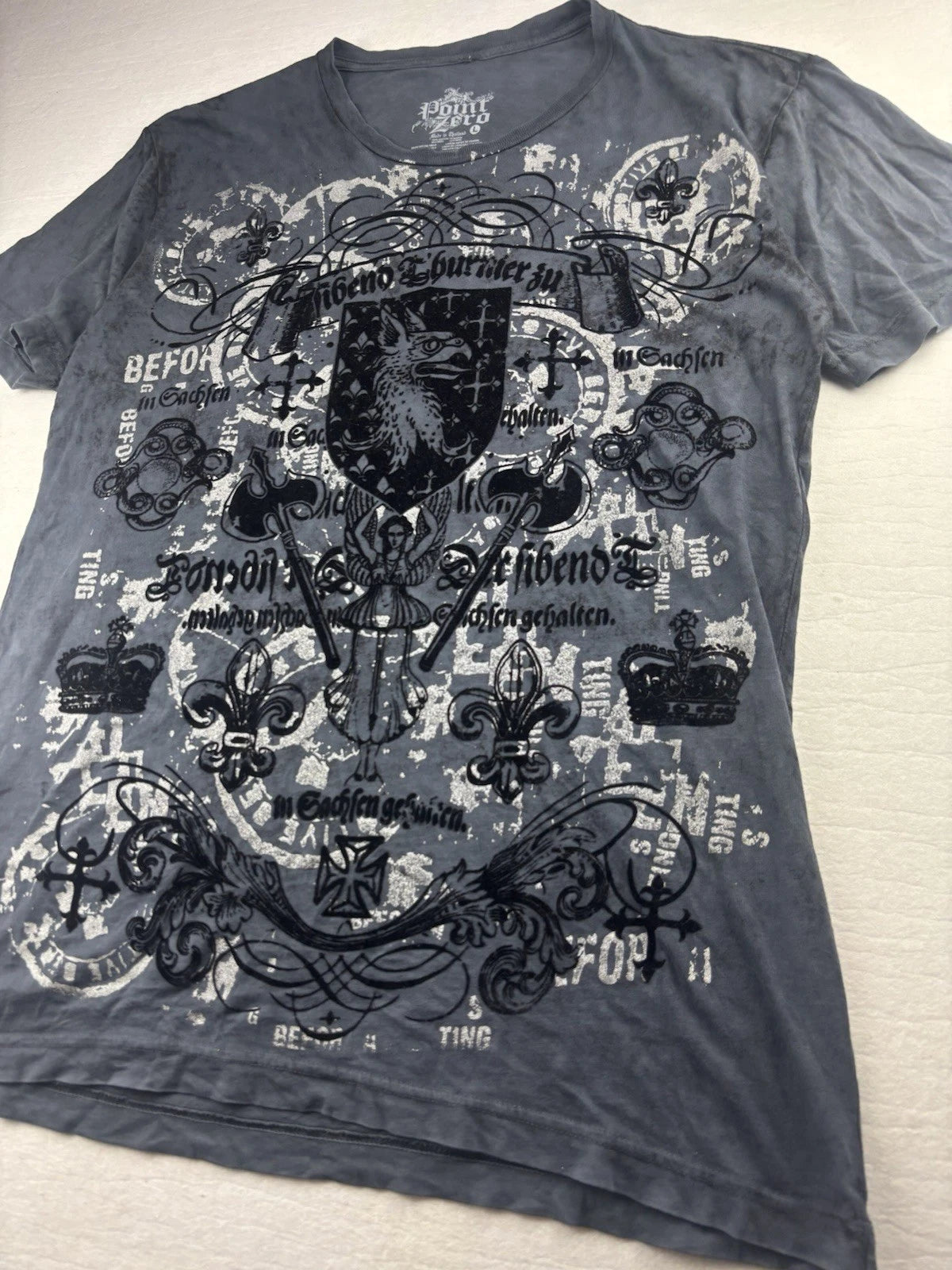 Point Zero Men's Grey Graphic Print Crew Neck Short Sleeve T-Shirt Size L