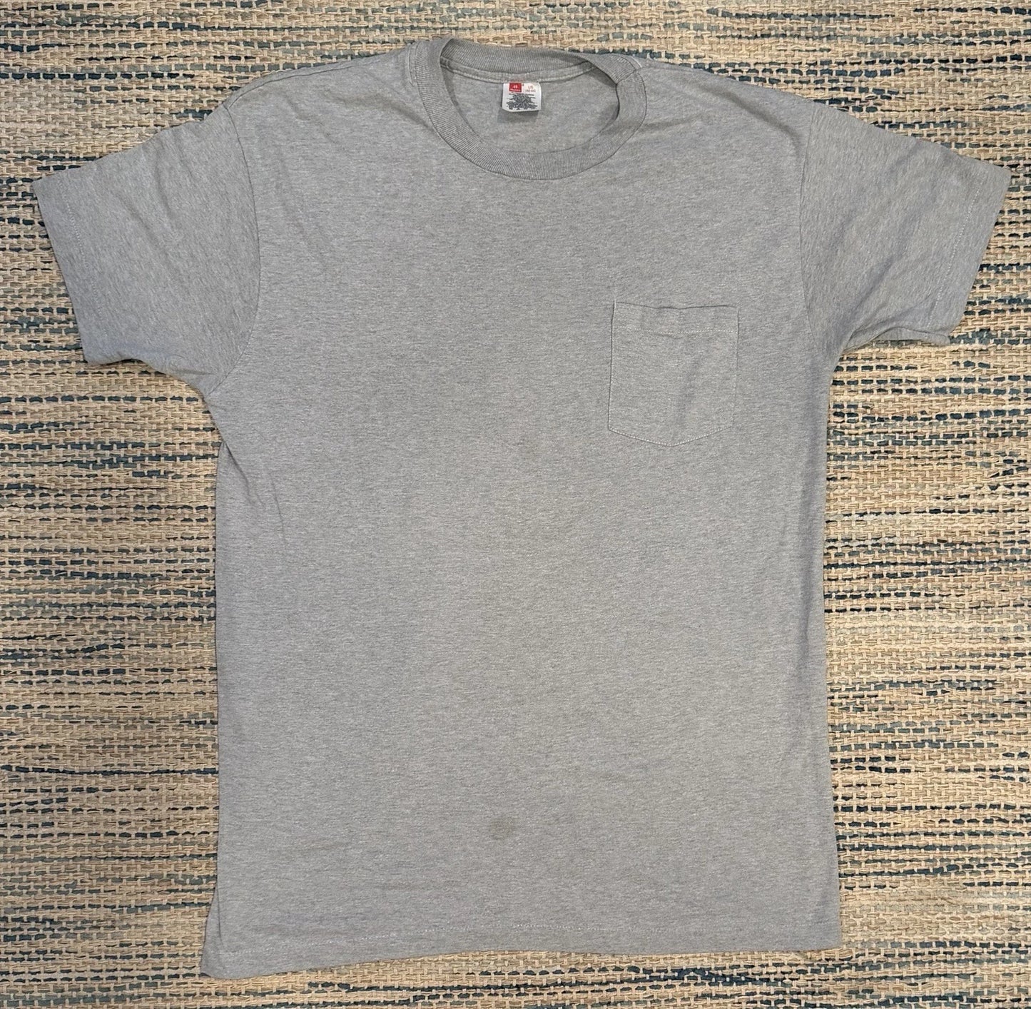 Vintage Hanes Pocket T Shirt Large 42 44 Gray Blank Single Stitch