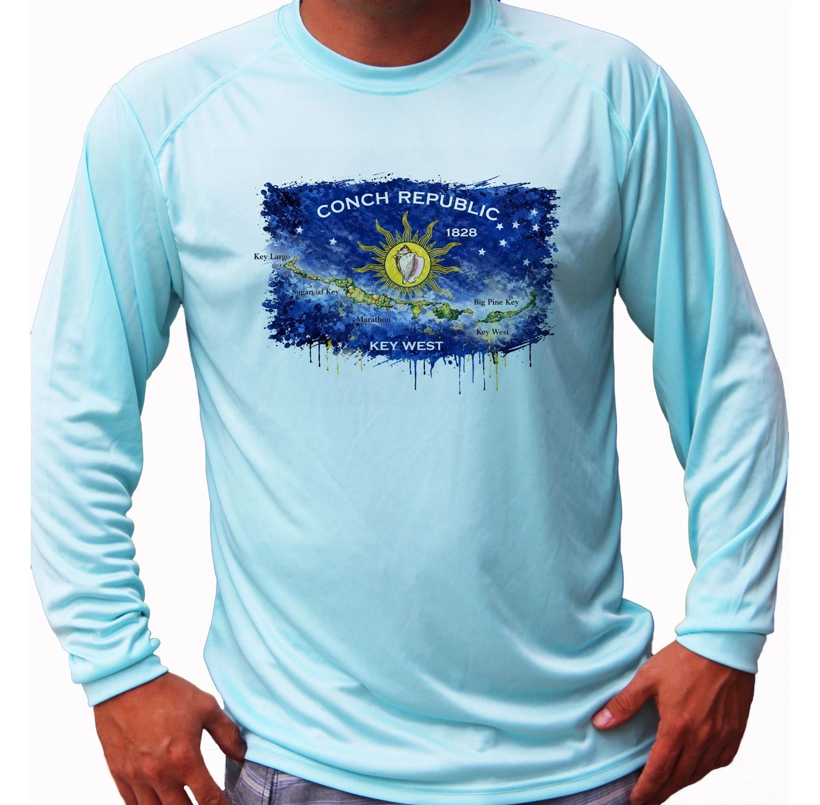 Conch Republic Flag Key West Fishing Boat Long Sleeve UPF 50 T-Shirt Sun UV