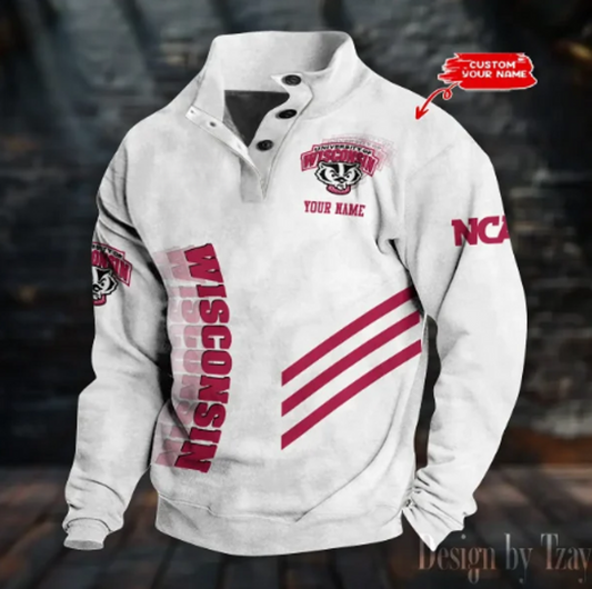 Personalized Wisconsin Stand Collar Sweatshirt, Basketball Fan Gift
