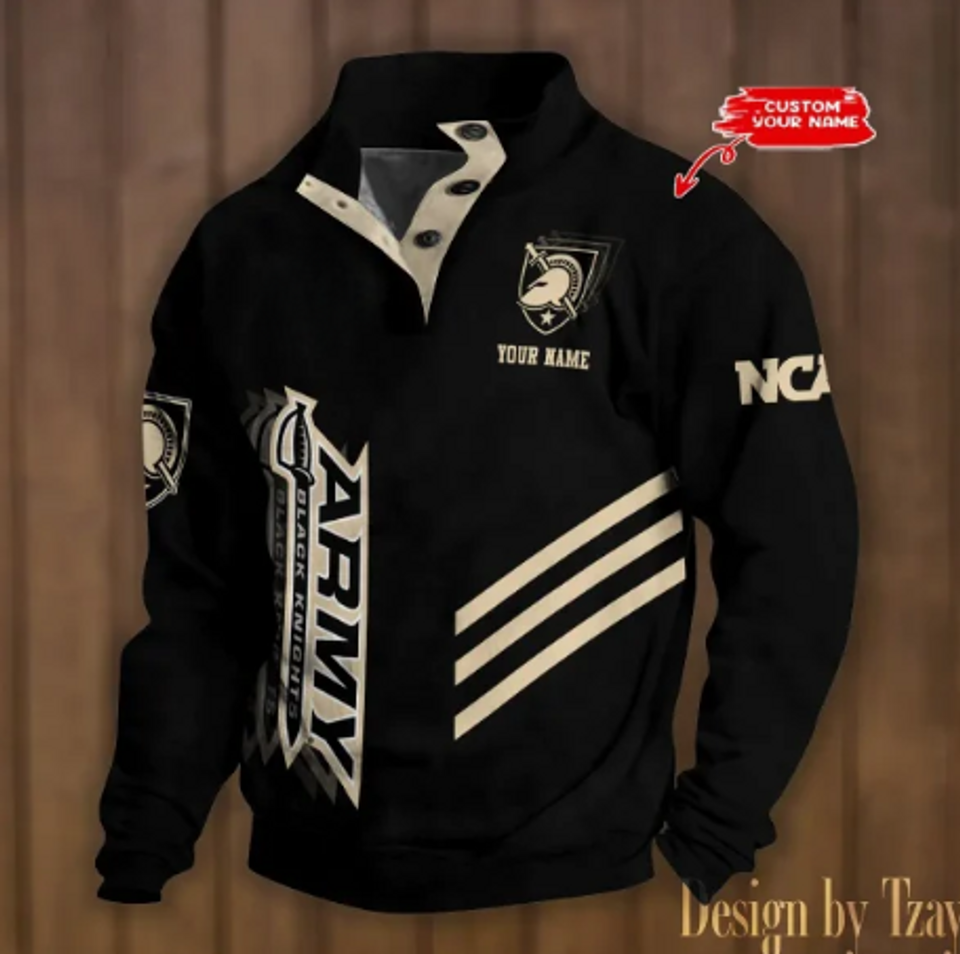 Personalized Army Black Stand Collar Sweatshirt, Basketball Fan Gift