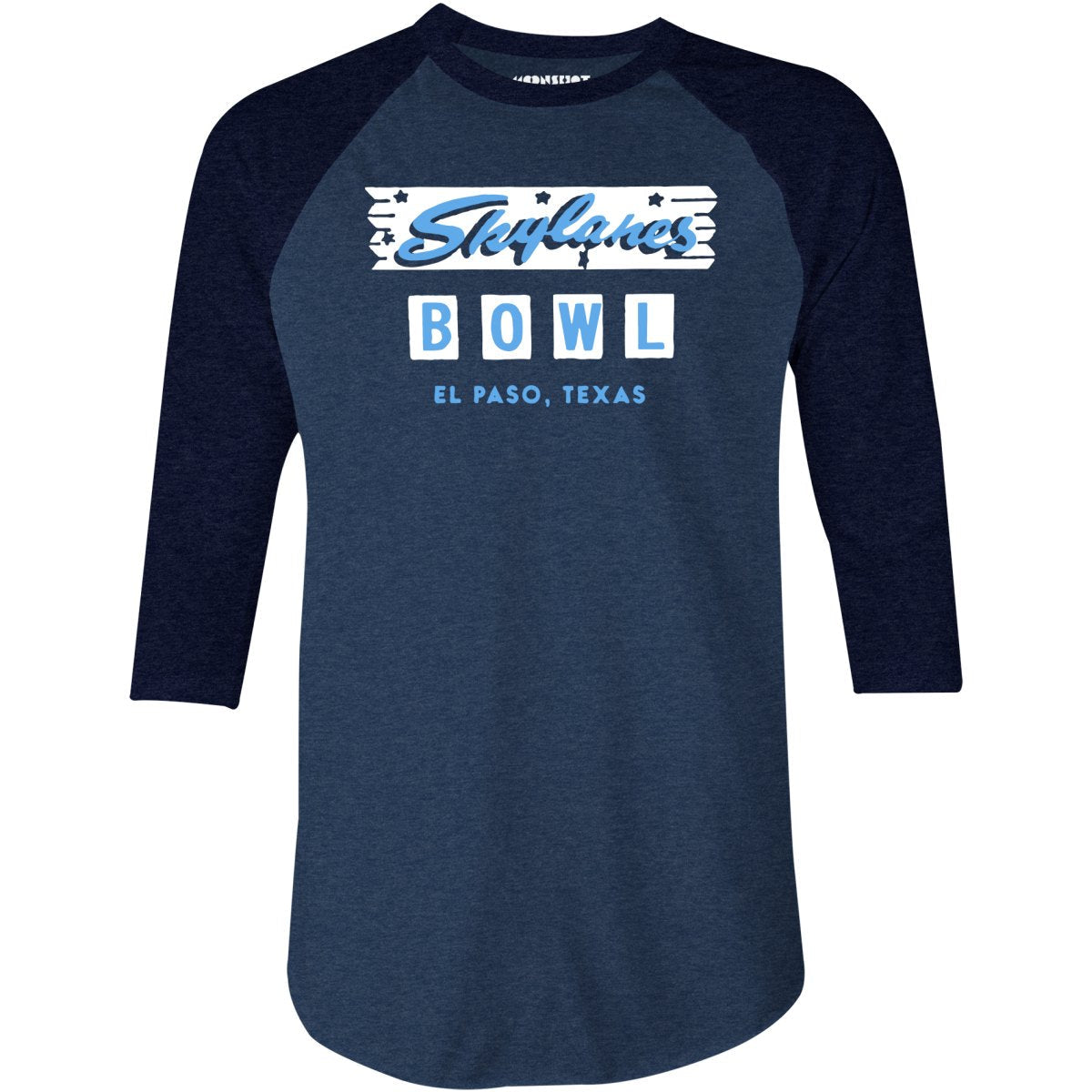 Skylanes Bowl - El Paso, TX - Vintage Bowling Alley - 3/4 Sleeve Raglan T-Shirt