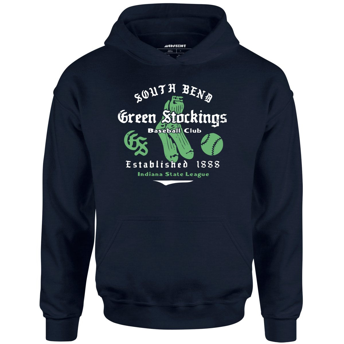 South Bend Green Stockings - Indiana - Vintage Defunct Baseball Teams - Unisex Hoodie