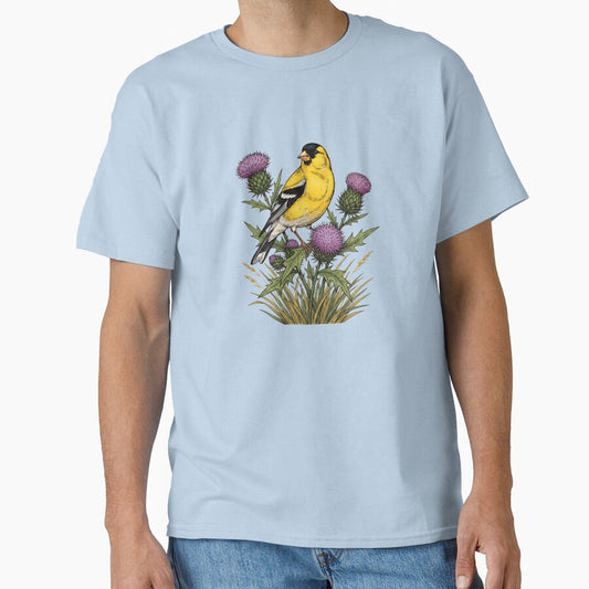 American Goldfinch Sitting Among Purple Thistle Bird Art by BirdsnStuff