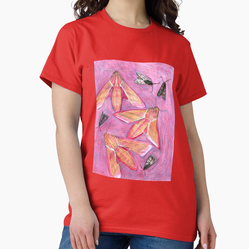 Hawk Moths and Burnet Moths on pink background by Kyleacharisse