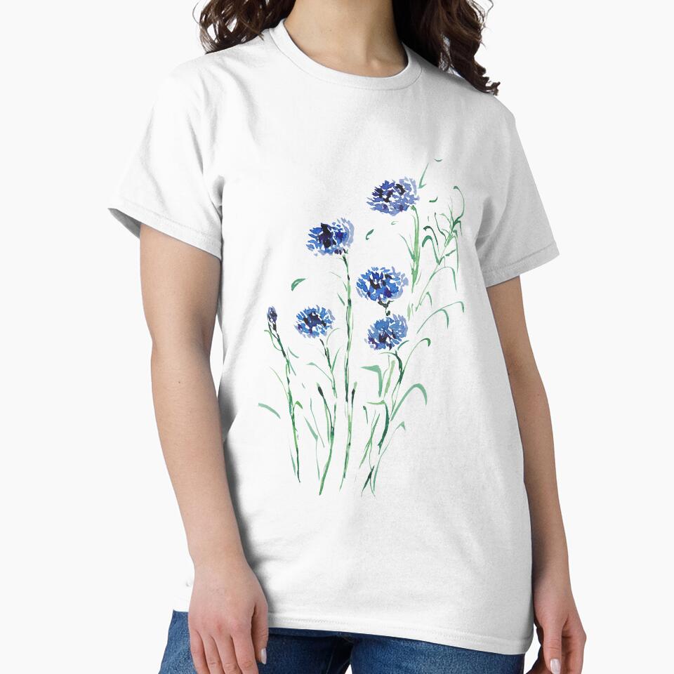 Blue Cornflower - Watercolor Wildflowers by PinkBathtubArt