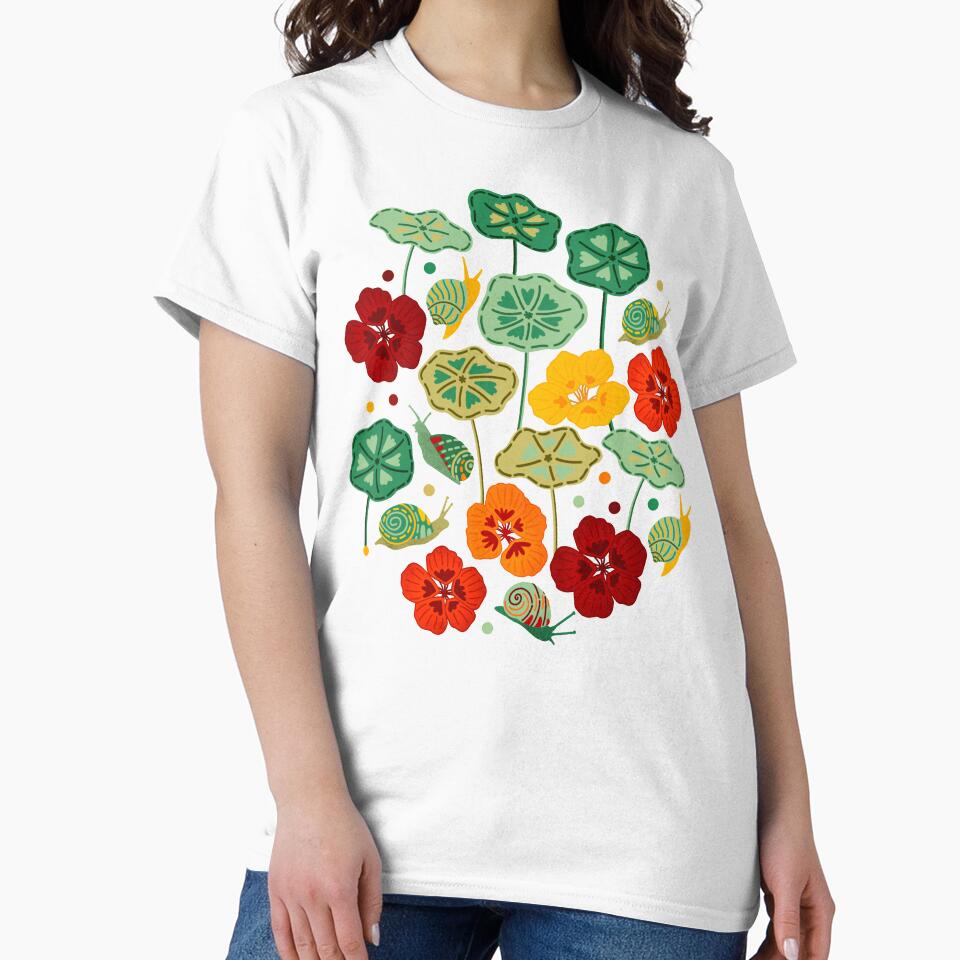 Nasturtiums & Snails On Brown by TigaTiga