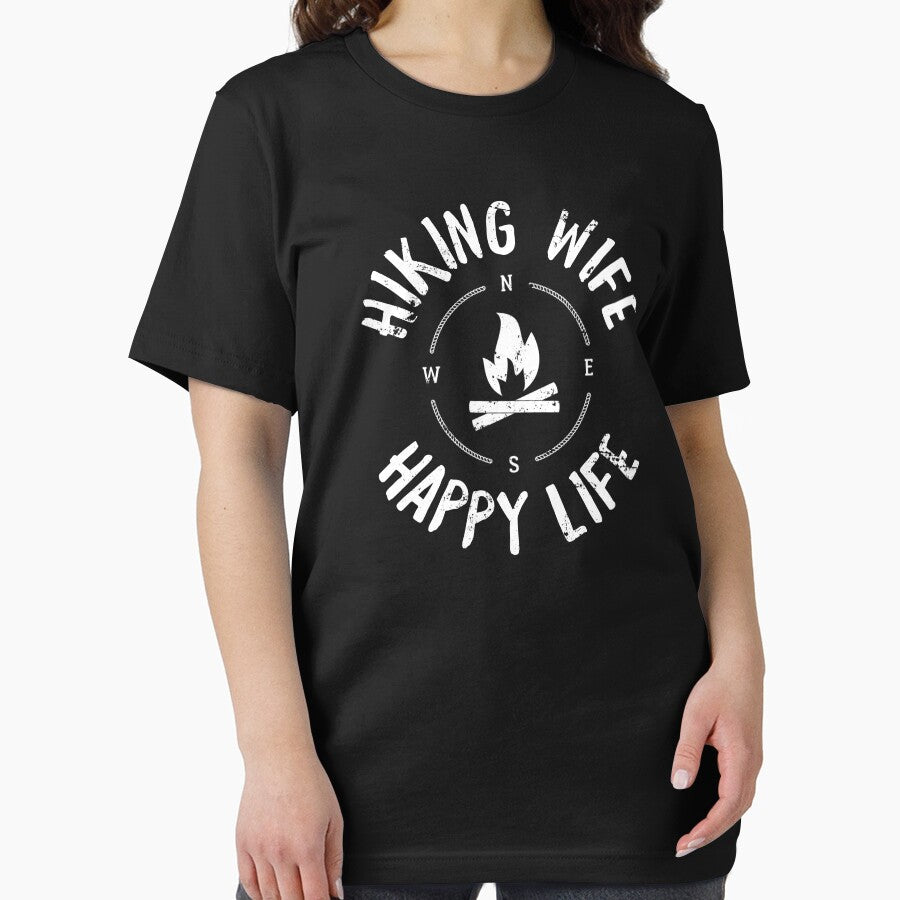 Hiking Wife Happy Life - Funny Hiking T-Shirt for Couple by 14thFloor