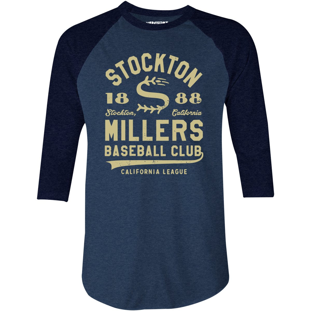 Stockton Millers - California - Vintage Defunct Baseball Teams - 3/4 Sleeve Raglan T-Shirt