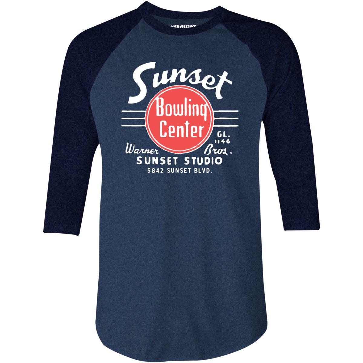 Sunset Bowling Center v2 - Hollywood, CA - Vintage Bowling Alley - 3/4 Sleeve Raglan T-Shirt