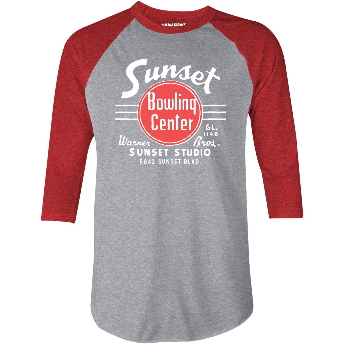 Sunset Bowling Center v2 - Hollywood, CA - Vintage Bowling Alley - 3/4 Sleeve Raglan T-Shirt