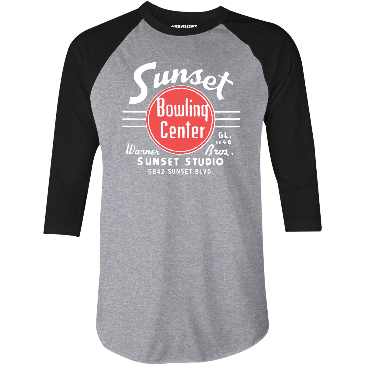 Sunset Bowling Center v2 - Hollywood, CA - Vintage Bowling Alley - 3/4 Sleeve Raglan T-Shirt