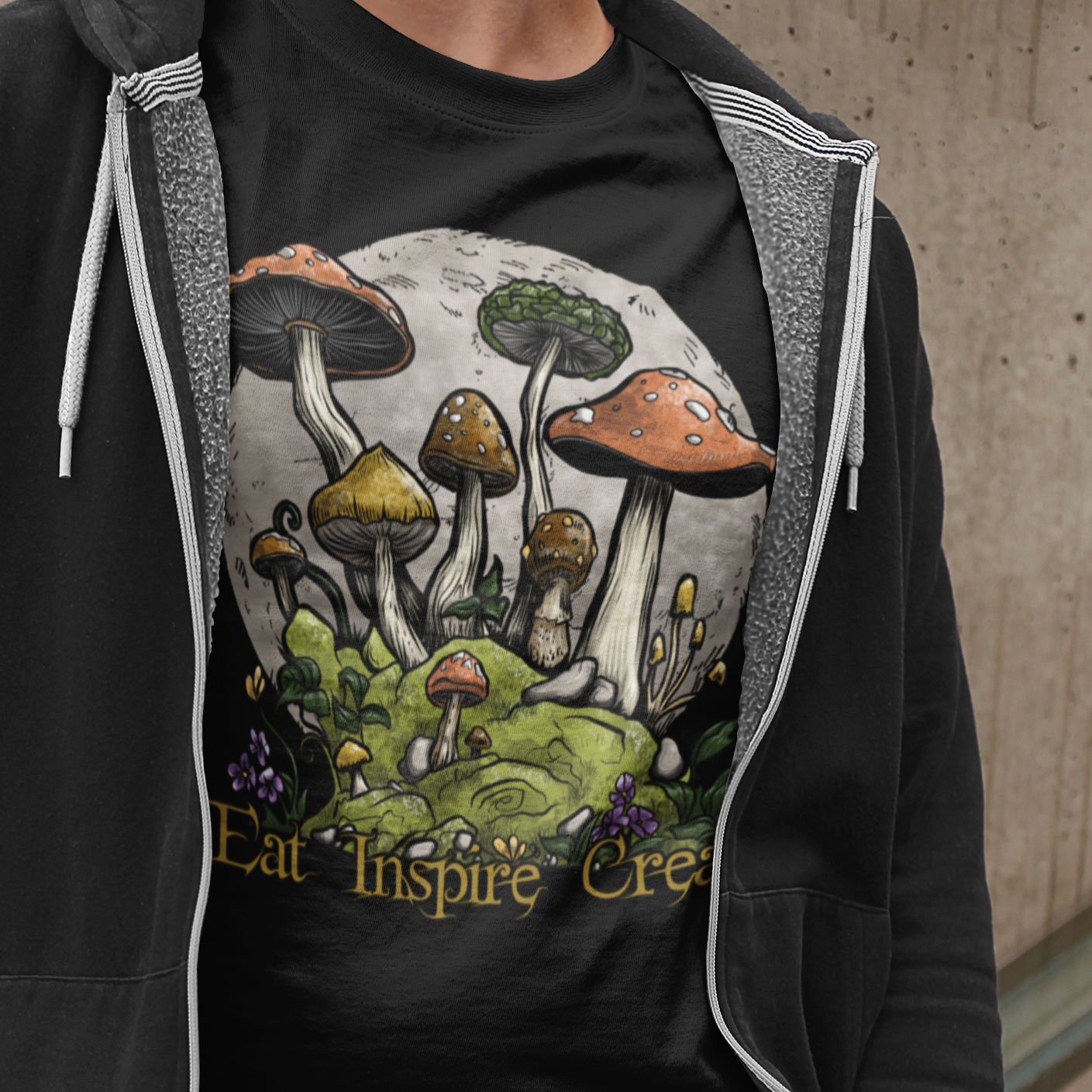 Mushroom Eat Inspire Create Unisex Tee